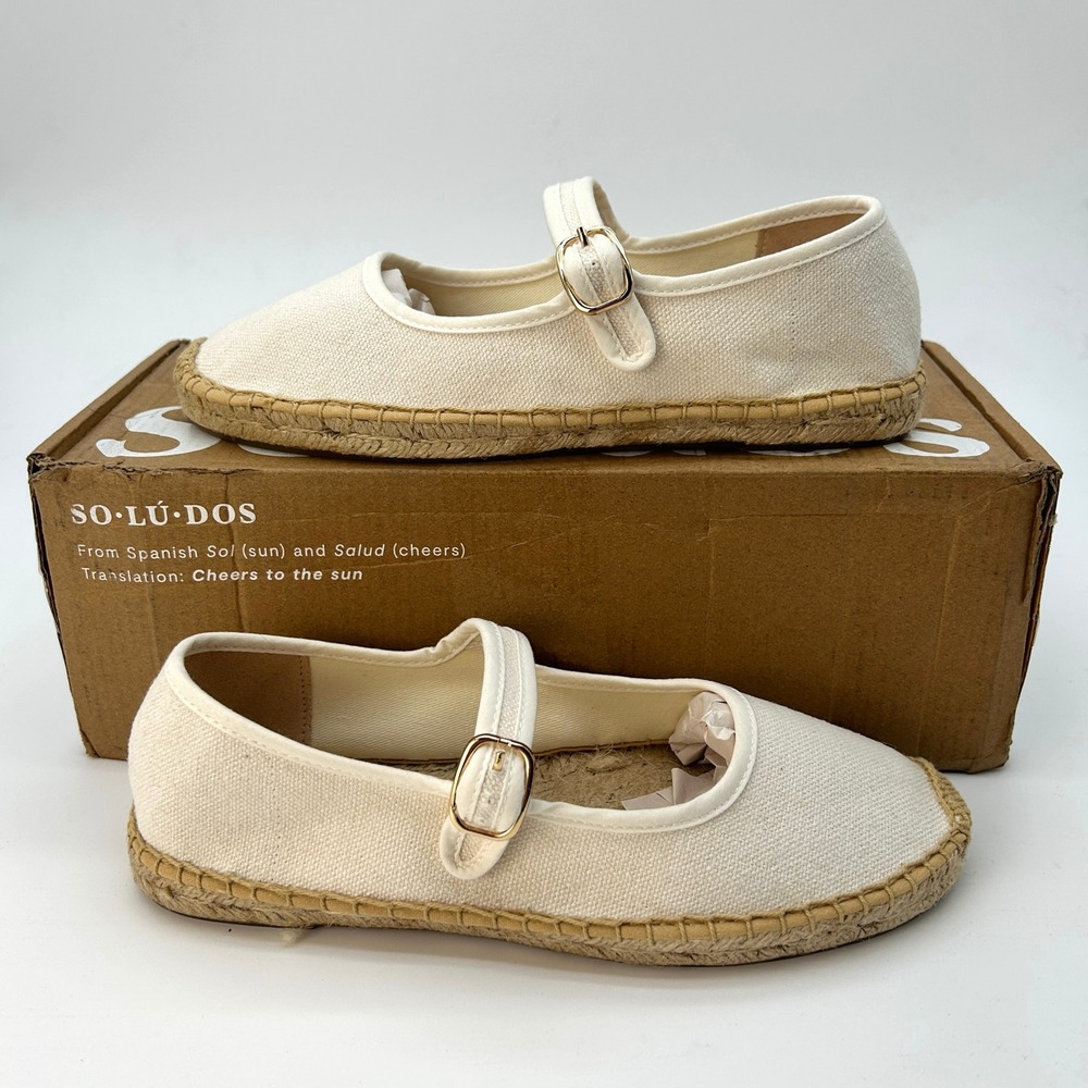 Soludos Mary Jane Espadrilles Womens Size 7-7.5 White Organic Cotton Flats NEW